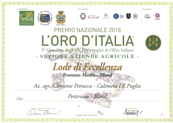 Attestato l'Oro d'Italia 2018