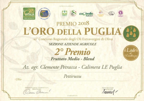 Attestato l'Oro della Puglia 2018